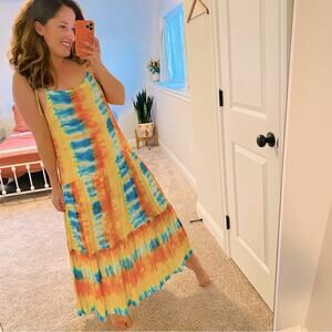 Revolve Kos Resort Rainbow Tie Dye Strappy Maxi Dress Small